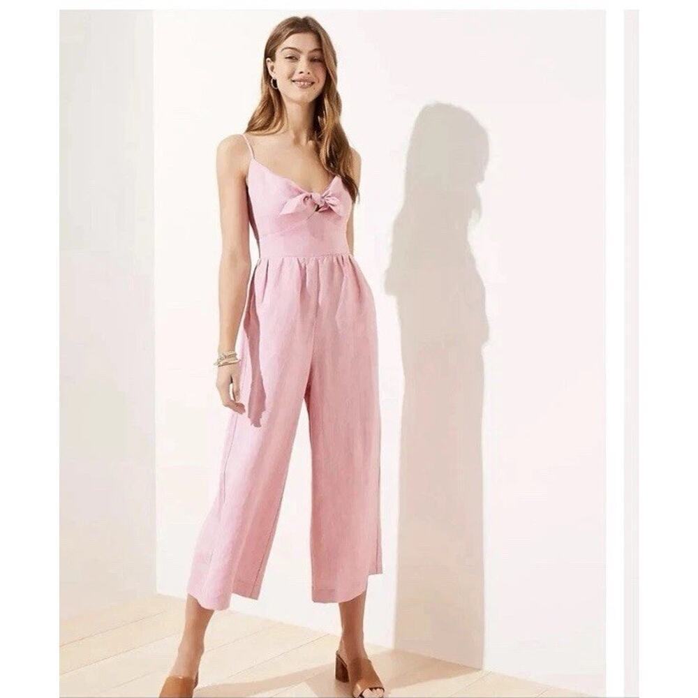 Ann Taylor LOFT Linen Blend Wide Leg Pink Cropped Romper Size 2P NWT